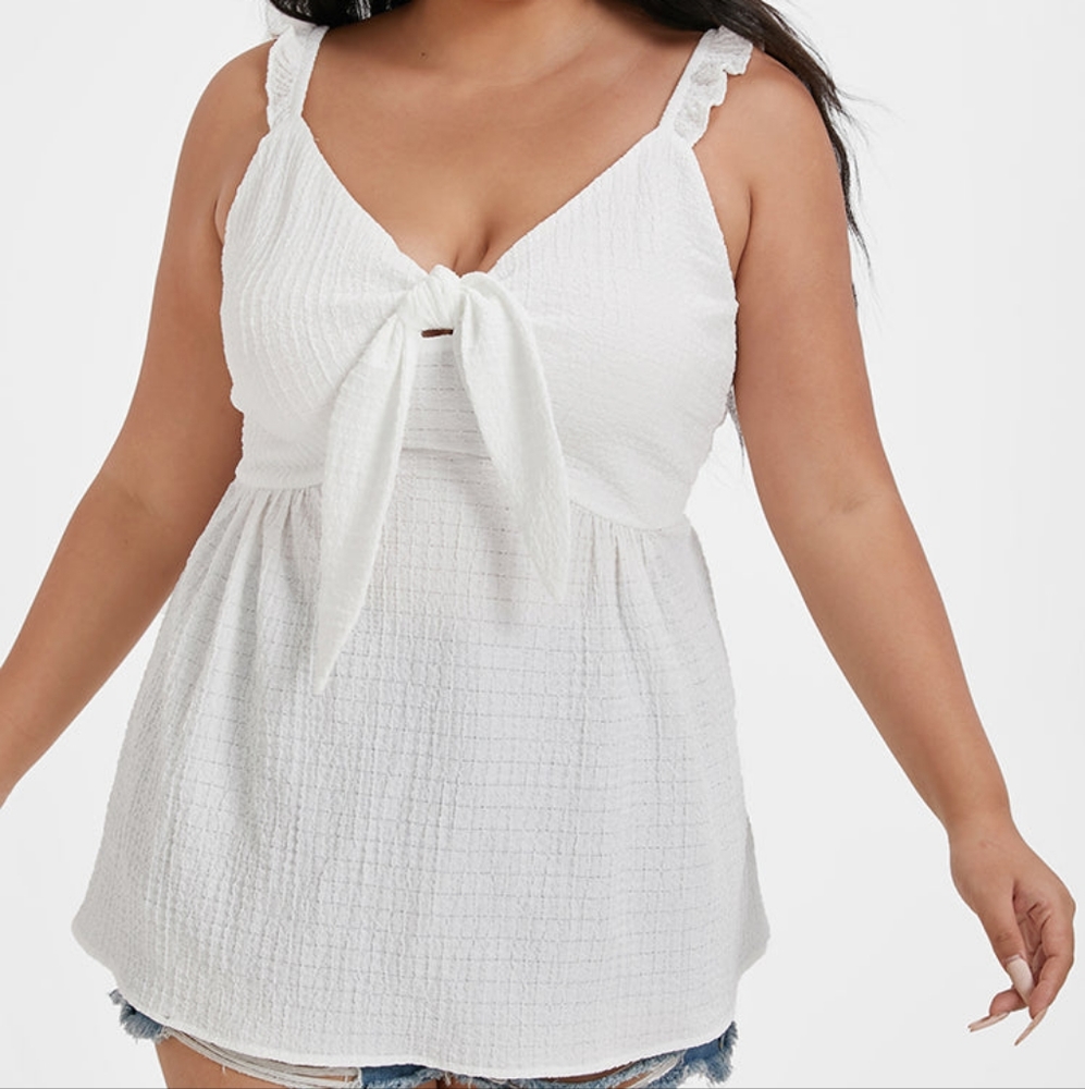 Bloomchic Plain Ruffles Gathered Knotted Cami Top White size 18